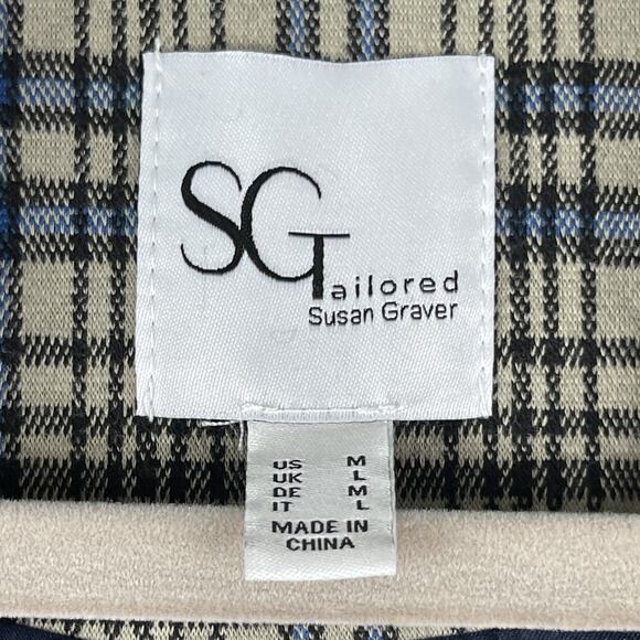 Susan Graver Tailored Jacquard Knit Blazer Women Medium Plaid Elbow Patch Career - Picture 7 of 16